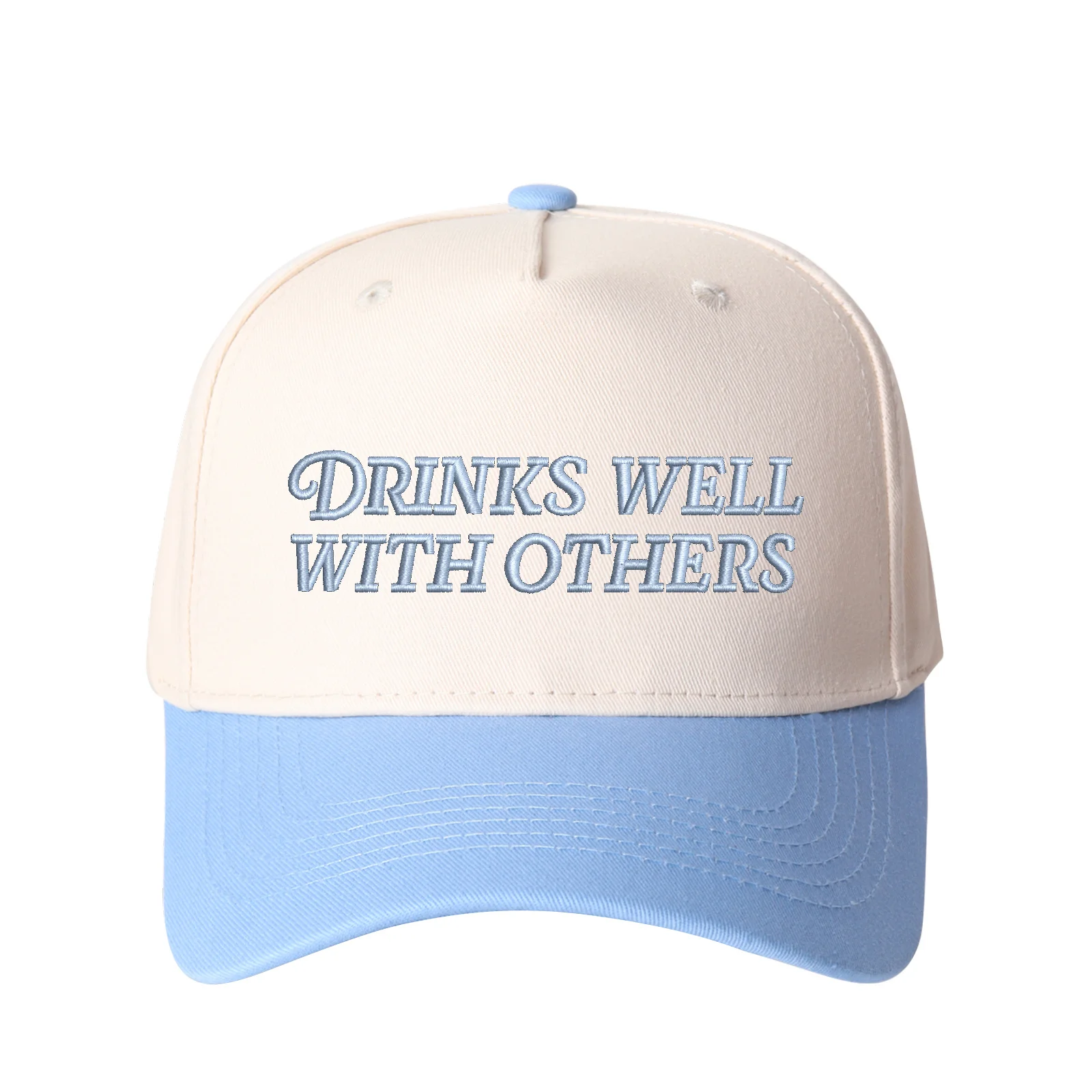DRINKS WELL with OTHERS Embroidered Trucker Hat - Adjustable Snapback Cap with Funny Social Slogan Patch, Breathable Suitable fo