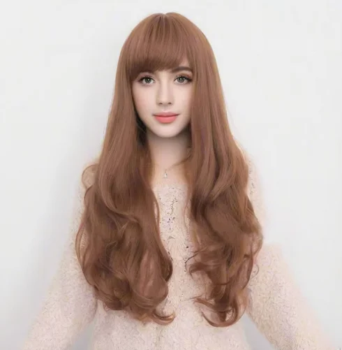 Long Curly Ombre Synthetic Wig with Bangs - Perfect for Halloween Cosplay Party, Music Festival, and Daily Wear