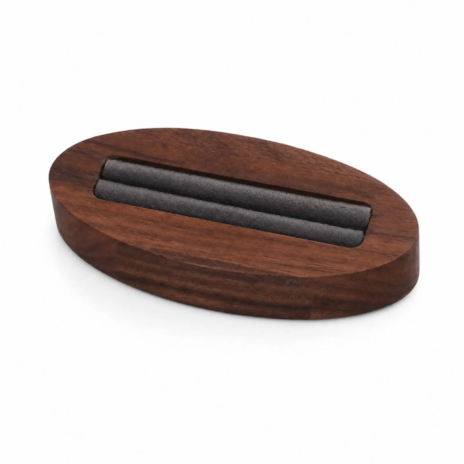 Natural Walnut Ring Showcase Tray with Flocked Lining for Jewelry Display Counter Booth Vanity Shelf