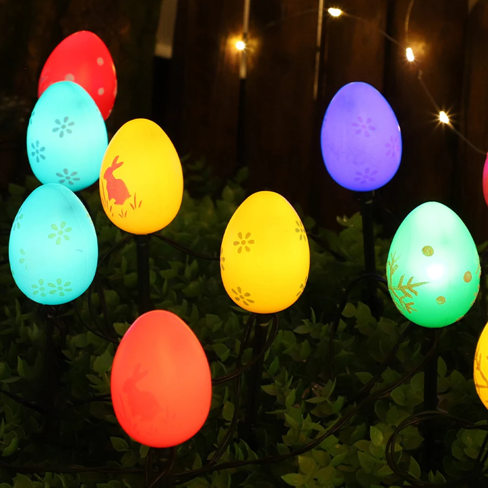 Solar Powered Easter Egg String Lights 20LED Easter Egg Decorative Lights IP65 Waterproof Light Up Stake Egg for Path Lawn Decor