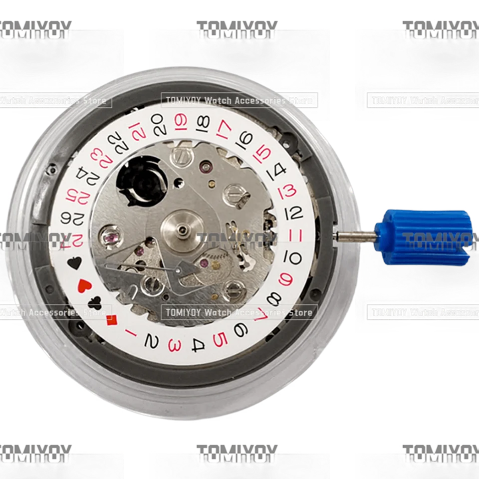 Japan nh35 automatische mechanische Bewegung rot weiß Datums rad hohe Genauigkeit 24 Juwelen Mod Uhr Ersatz datum bei 3:00