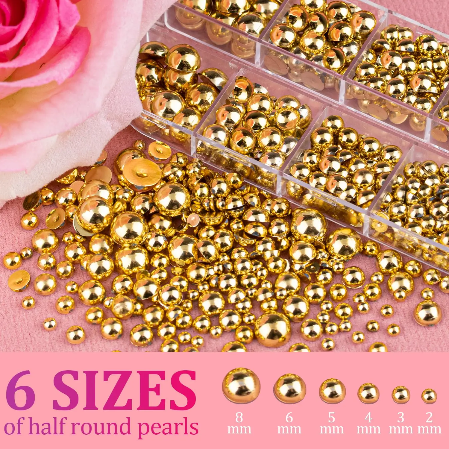 12 Izgara/kutu 3D Altın Gümüş Yarım Yuvarlak Çelik Boncuk Tırnak Takılar 2-8 MM Flatback Inci Havyar Topu Tırnak Rhinestones Y2k Çivi Perçinler #
