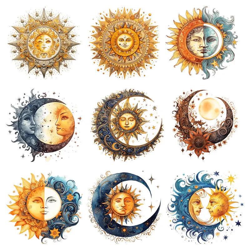 Heat Transfer on Clothes Iron On Patch for Hoodies, Sun and Moon, DTF Thermo Sticker Decals for Men and Women view 5