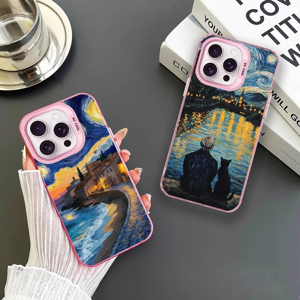 

Van Gogh's Oil Painting Style Phone Case For iPhone 16,15,14,13,12,11,Mini,Pro,MAX Pink Matte Shockproof Cover