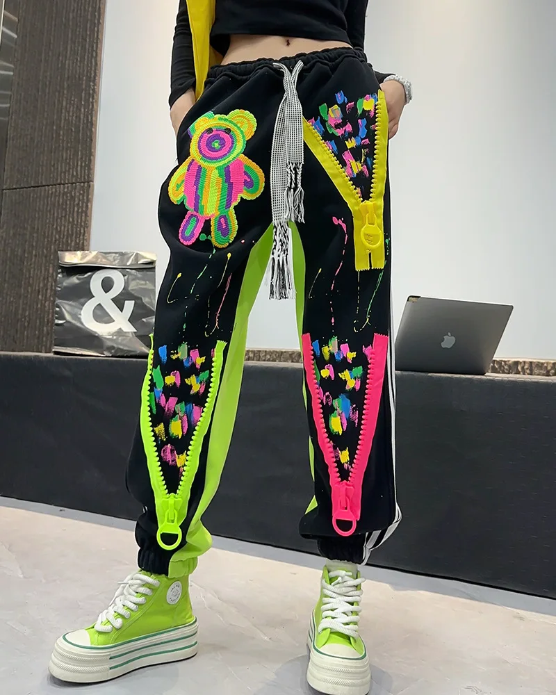 Tie Dye Graffiti Print Hip Hop Pants Women Y2k Clothes Sweatpants Casual Elastic Waist Jogger Pants Vestidos Streetwear 2024 New