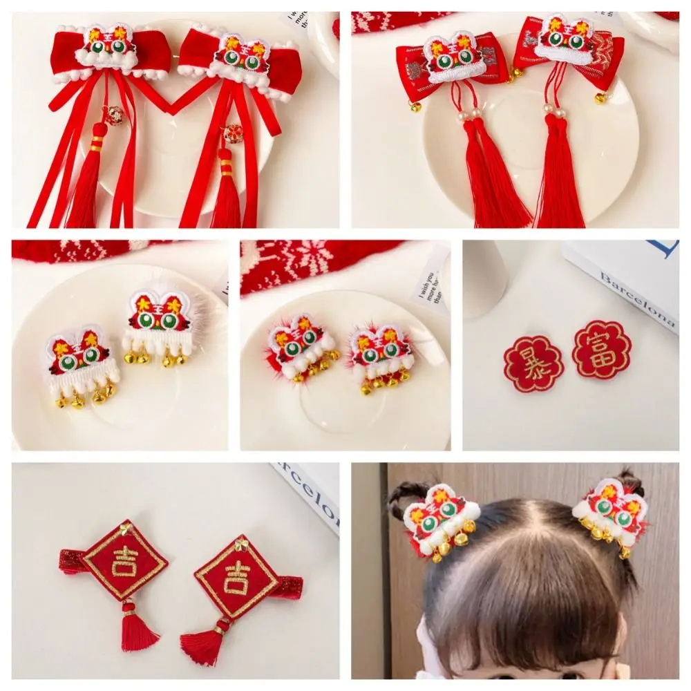 Hair Accessories Children New Year Hairpin Hanfu Headdress Tiger Shape New Year Barrettes Chinese Style Tassel Red Bow Hair Clip