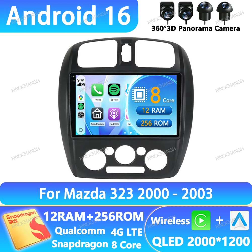 Android 16 Car Radio For Mazda 323 2000 2001 2002 2003 Qualcomm Navigation 4G LTE 5G WIFI QLED 2DIN GPS Head Unit BT Navigation