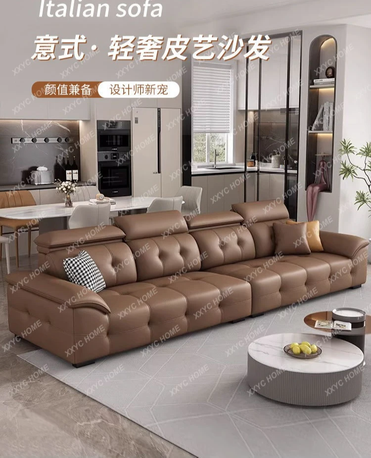 FF New sofa living room  minimalist light luxury straight row leather art Lawrence leather sofa