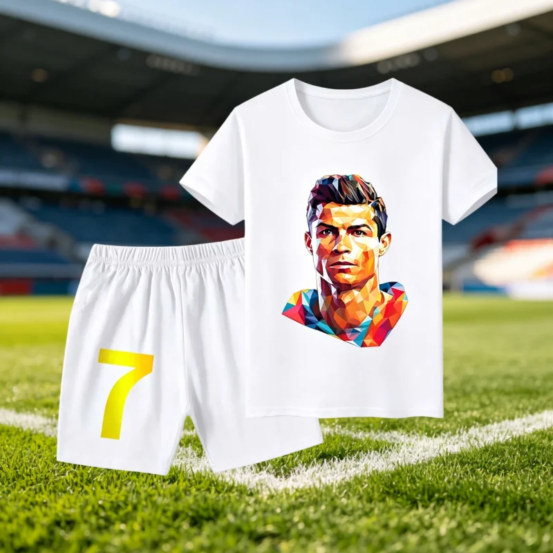 Summer New #7 Ronaldo Football Jersey Scooer Star 3D Print Short Sleeve T-shirt+Shorts Set Outdoor Sportswear Family Kids Tees