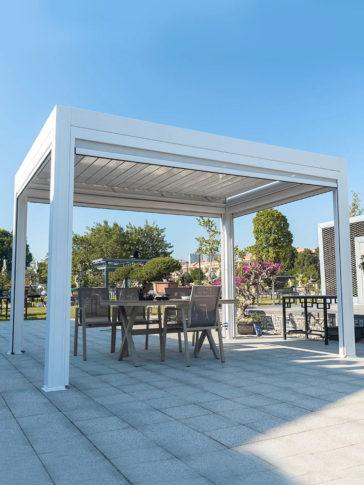 Custom-made outdoor waterproof and sun-proof sunshade for modern outdoor electric louver gazebo aluminum alloy garden pavilion