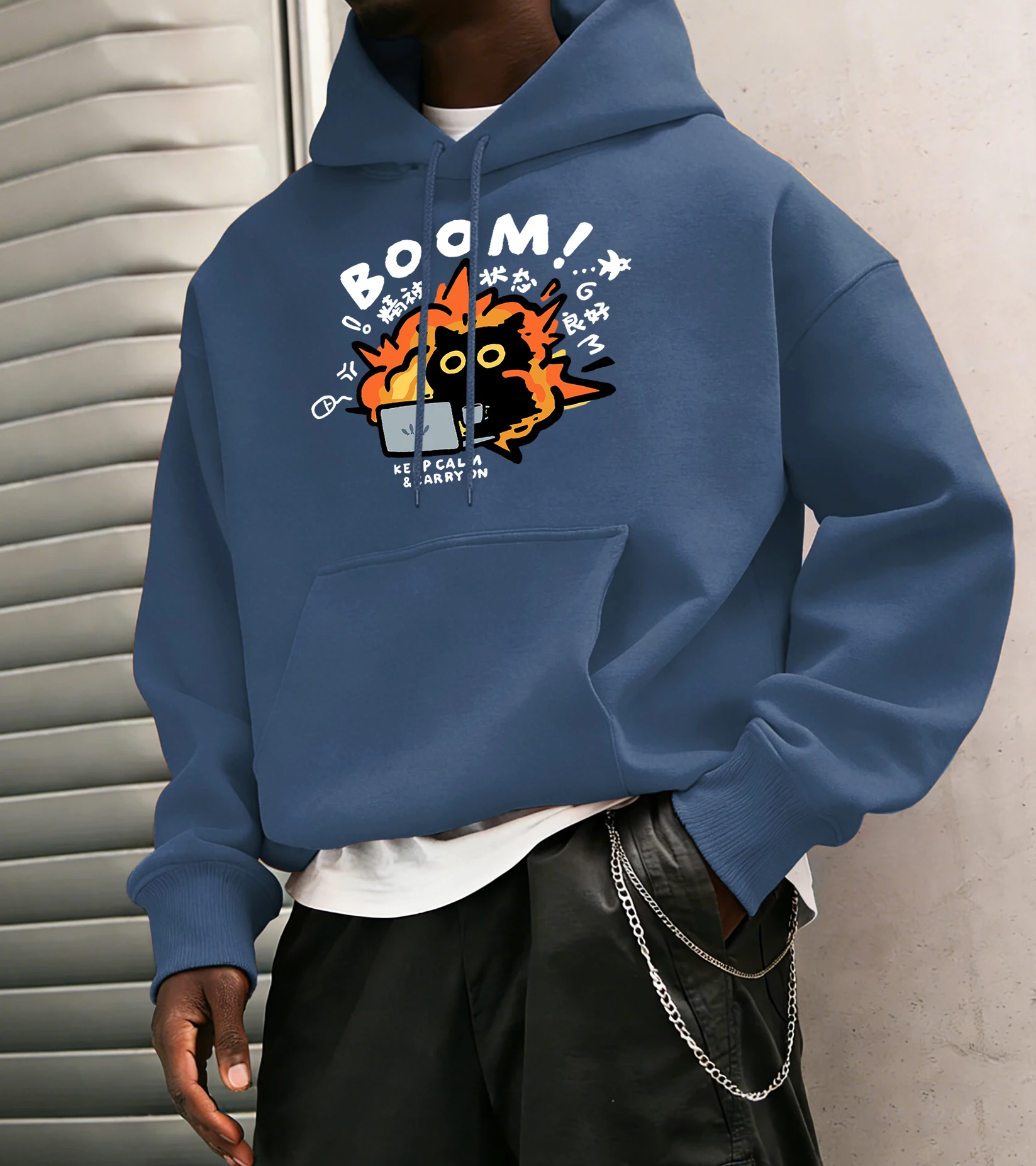 

Keep Calm Carry On Working Cat Prints Мужские толстовки из флиса Спортивная свободная уличная одежда Универсальные модные пуловеры в стиле хип-хоп с длинным рукавом