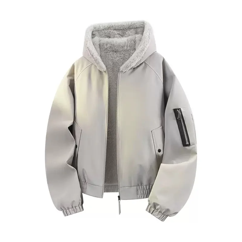 

Зимняя модная тенденция, однотонная плюшевая толстая теплая хлопковая куртка с капюшоном для мужчин, повседневная свободная спортивная куртка высокого качества