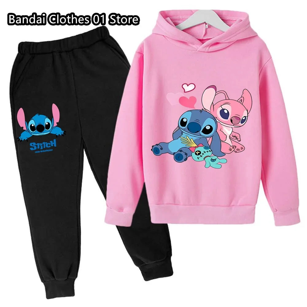 

Brand Clothes Kawaii Stitch Hoodie Set Sweatshirts Later Hoodie Sonic Long Sleeve Pullover Boy Girl Tracksuit Set