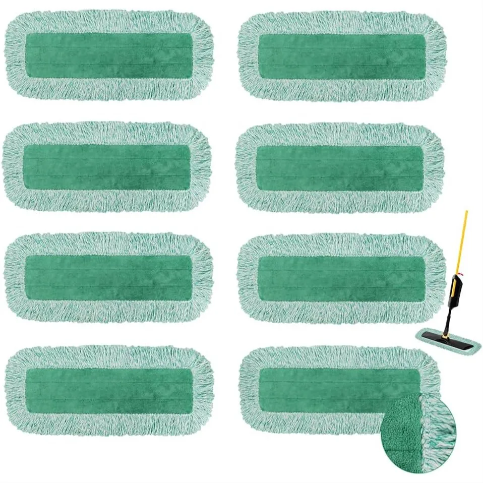 

18" Microfiber Dust Mop Pads with Fringe for Flat Mop System, Reusable Wet & Dry Cleaning Refills for Multi-Surface Floor, 8