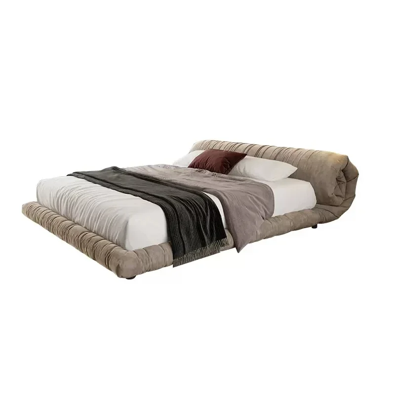 

Minimalist Nordic double fabric roll bed master bedroom Japanese-style wabi-sabi wind tatami floor-to-ceiling wedding bed