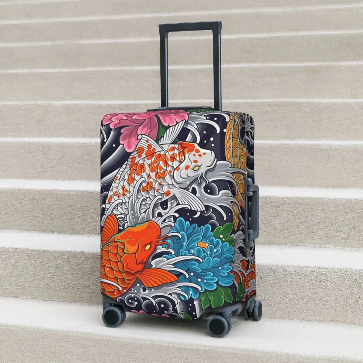 

Чехол для чемодана с рыбой кои и цветочным узором, эластичные защитные чехлы для багажа для путешествий 18-32 дюймов