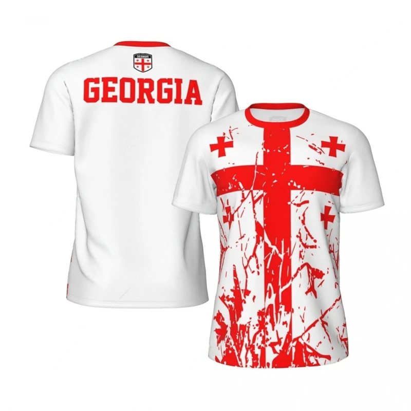 

Mens Fashion Georgia Flag Graphic Football Jersey National Emblem 3D Printed Sports T Shirt Casual Oversized Breathable Tees