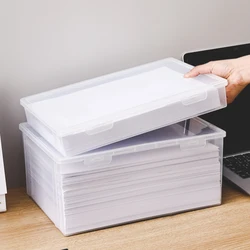 WORTHBUY Transparent Plastic Storage Box For A4 Paper Large Capacity Office Supplies Organizer Multifunctional Desktop Storage