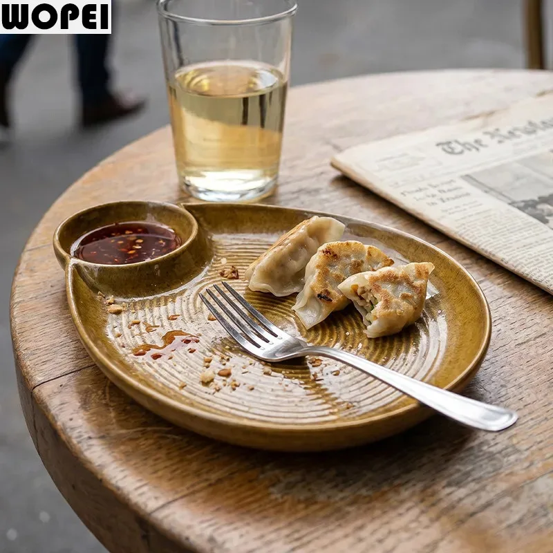 Vintage Kiln Changes Ceramic Plate Creative Dumpling Plate Sushi Sashimi Plate Dessert Plates Molecular Cuisine Tableware