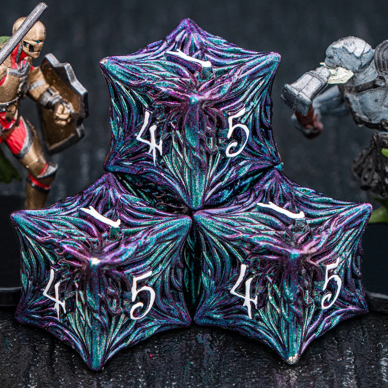 

D20 DND Metal Dice Set Purple Green Tree Root D and D Dungeon and Dragon Pathfinder D+D Polyhedral Role Playing Games D&D Dice