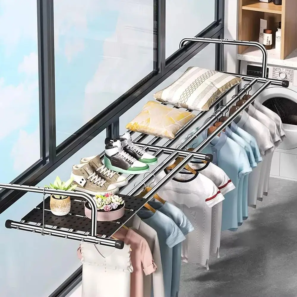 

Компактная складная полка для белья из нержавеющей стали — портативная настенная сушилка для использования в помещении или на балконе, серебристая