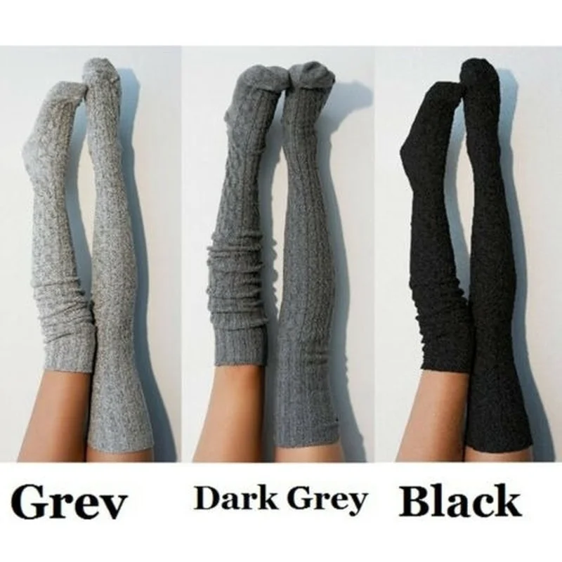 Women Over Knee Socks Female Sexy Stockings Warm Long Boot Knit Thigh-High Gray Khaki Blue Black Twist Stockings Woman