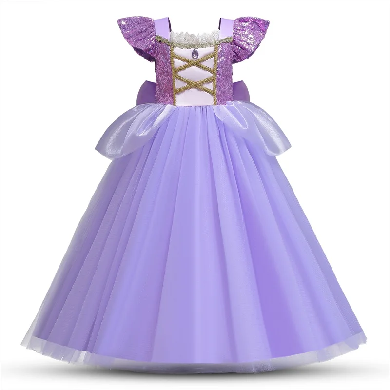 Rapunzel Princess Dress for Girls Birthday Party Tangled Magic Hair Princess Cosplay Dress Carnival Halloween Fantasy Costume