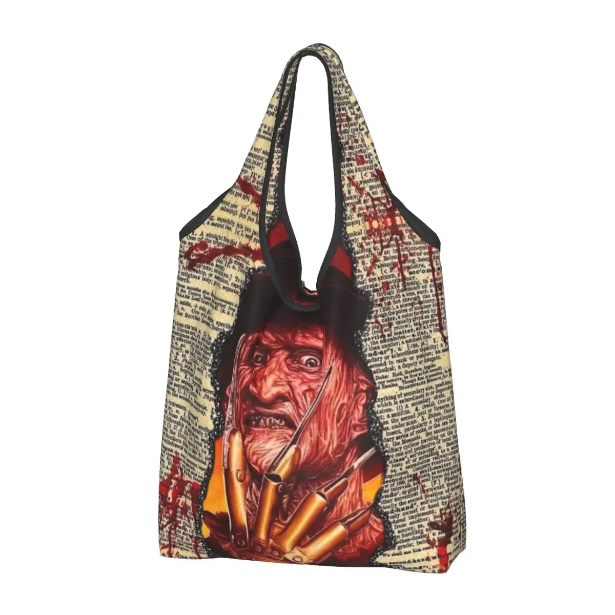 Custom Funny Horror Movie Character Shopping Tote Bags Portable Halloween Film Grocery Shopper Shoulder Bag