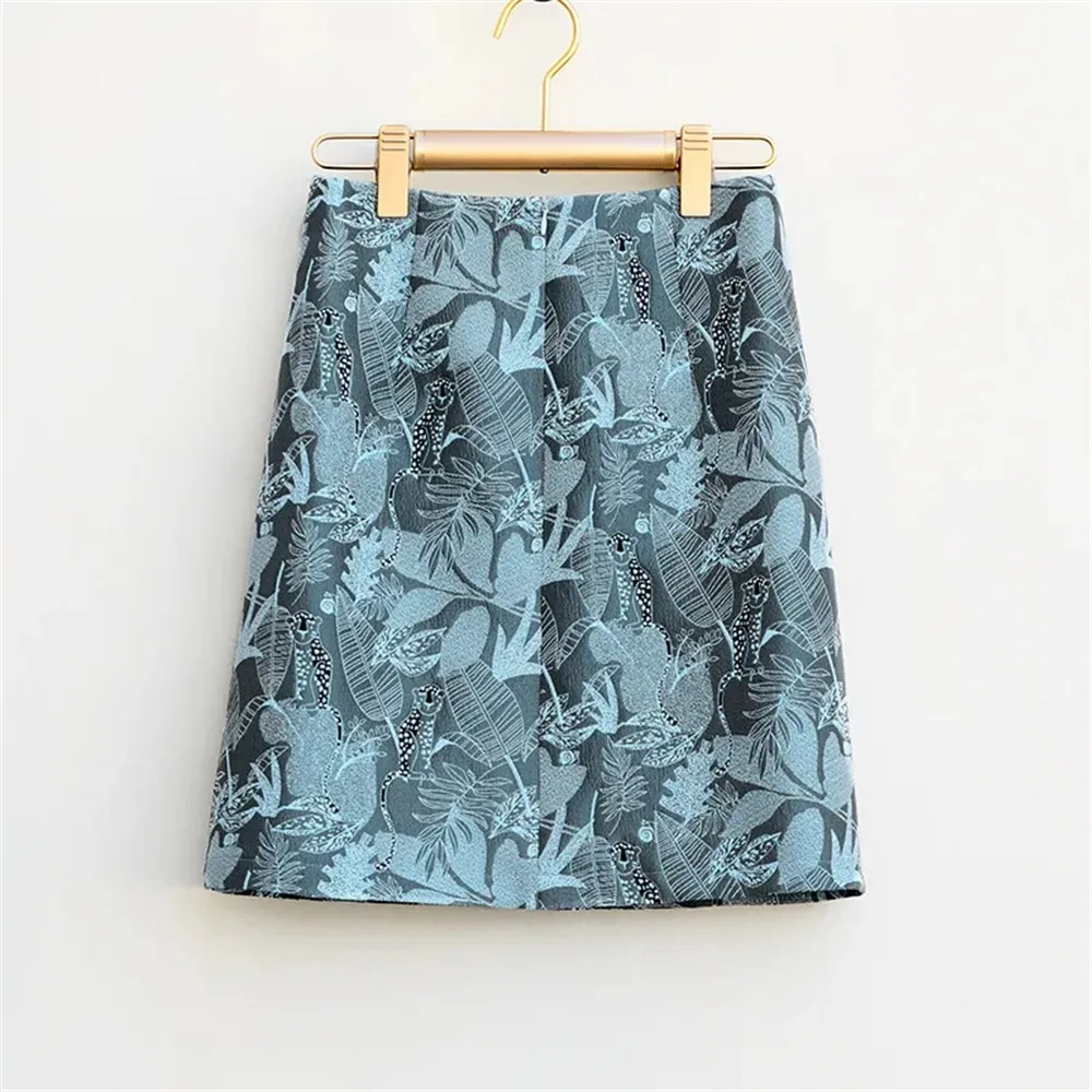 Herfst 2024 Hoge Taille A-Lijn Rokken Licht Volwassen One Step Rok Dames Middellange Retro Gewikkeld Heup Rok Jacquard Rok