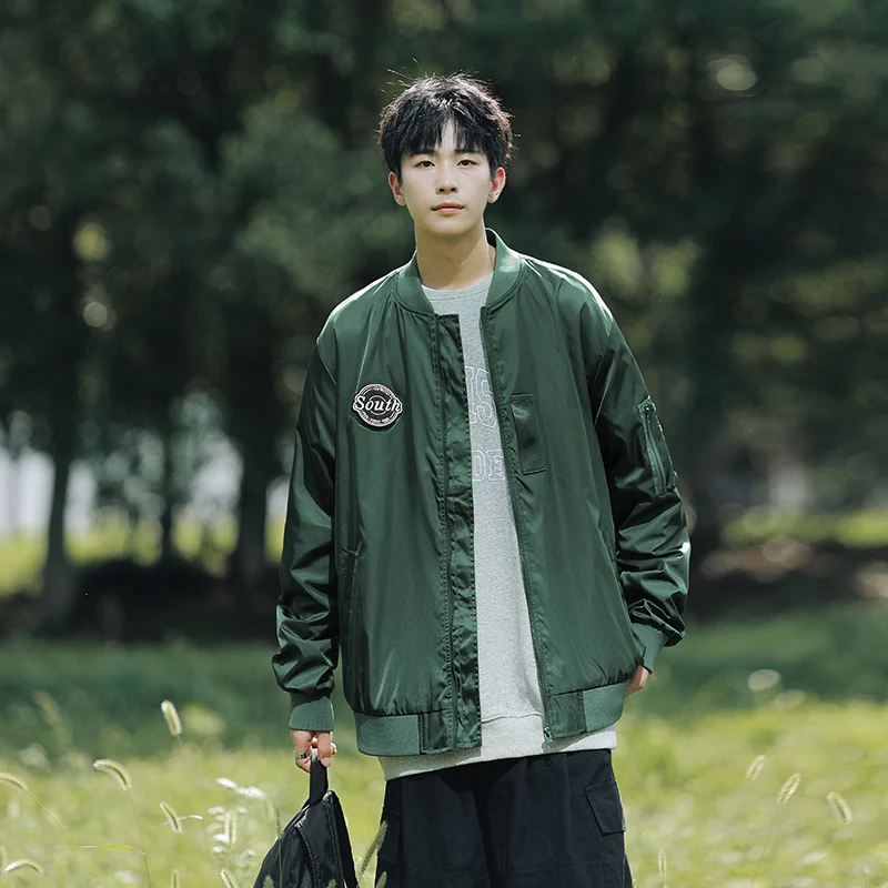 

Свободная куртка-пилот для весны и осени, ветрозащитная, в бейсбольном стиле, молодежная, модная, повседневная, однотонная, на молнии