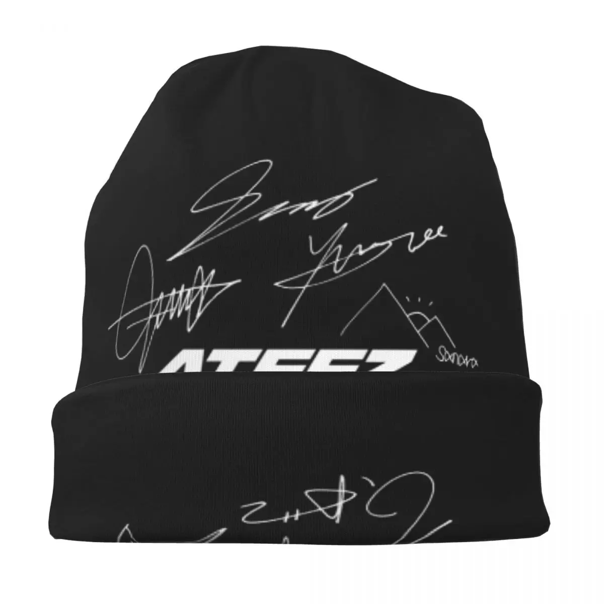 ATEEZ - شعار + توقيع (أسود) Skullies Beanies قبعات دافئة للخريف والشتاء في الهواء الطلق قبعة محبوكة قبعات بونيه للرجال والنساء والكبار
