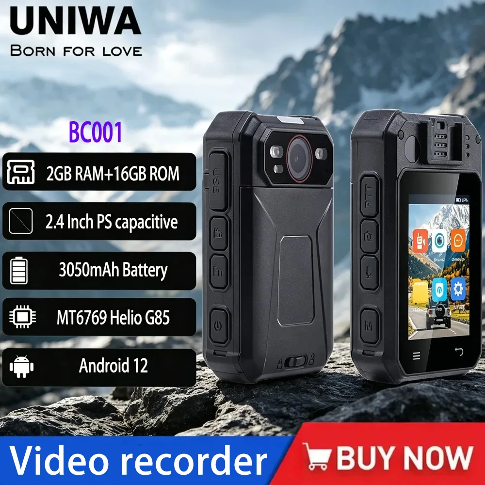 

NEW UNIWA BC001 2.4 Inch Touch Screen Octa Core Android Smart IP66 IR Night Vision Body Camera with PTT Wearable Portable Screen