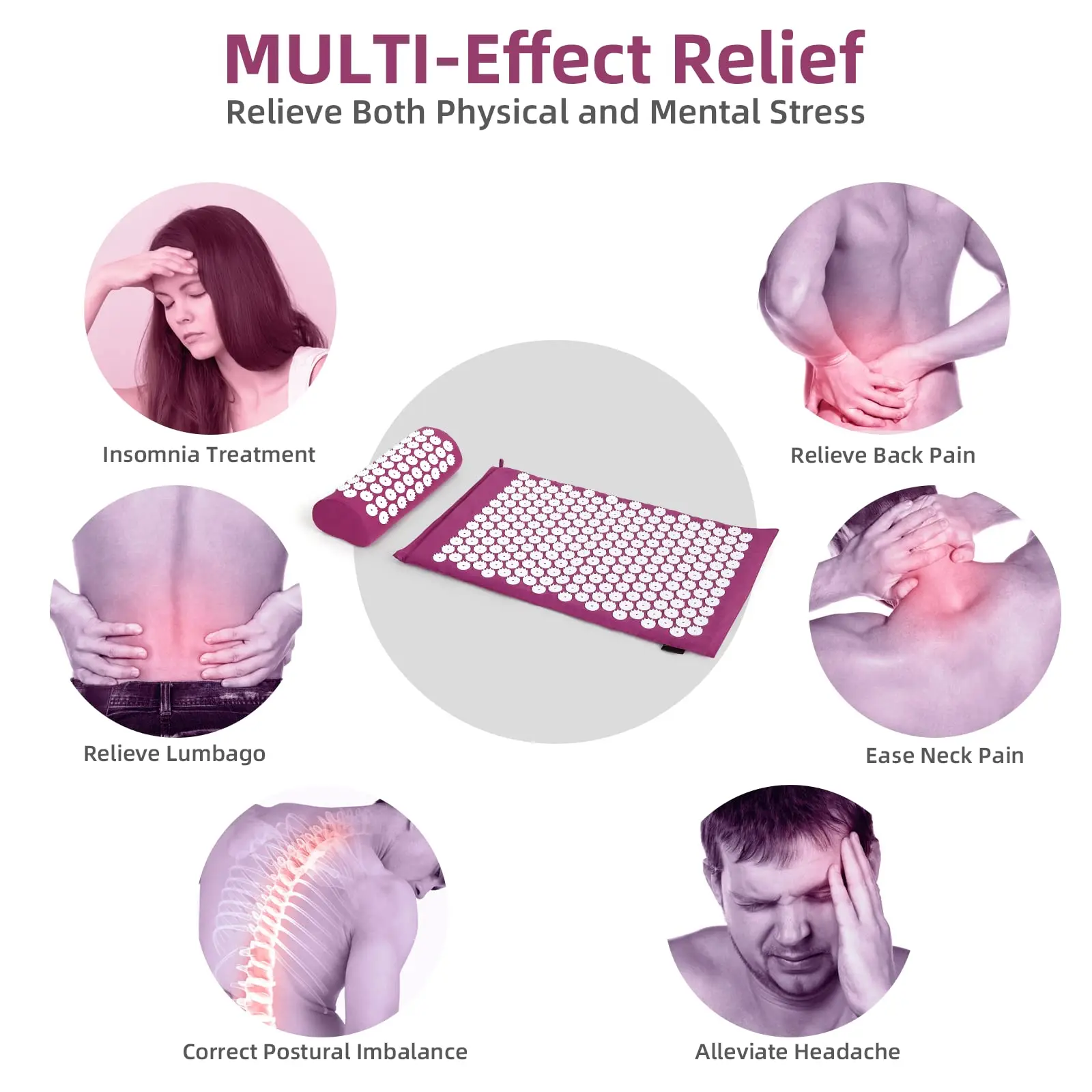 Acupressure Mat Sensi Massage Mat Pillow Set applicator for Neck Foot Yoga Mat with Needle Back Cushion