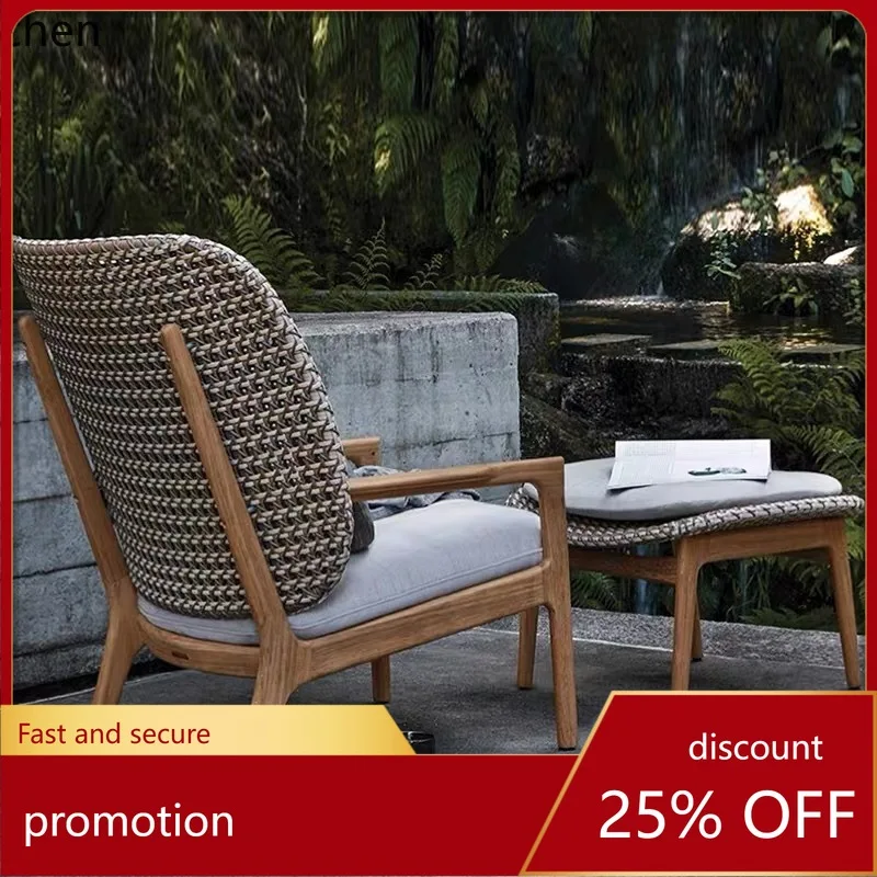 

HXL Outdoor Solid Wood Sofa Restaurant Homestay Villa Courtyard Hotel Club Outdoor Leisure Rattan Woven Chair