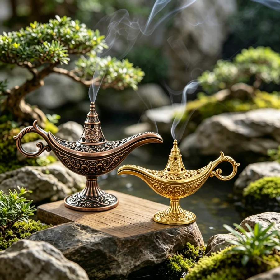 Durable Antique Style Incense Burner Air Purification Metal Aroma Furnace Gifts Wishing Aladdin Lamp Home Decor