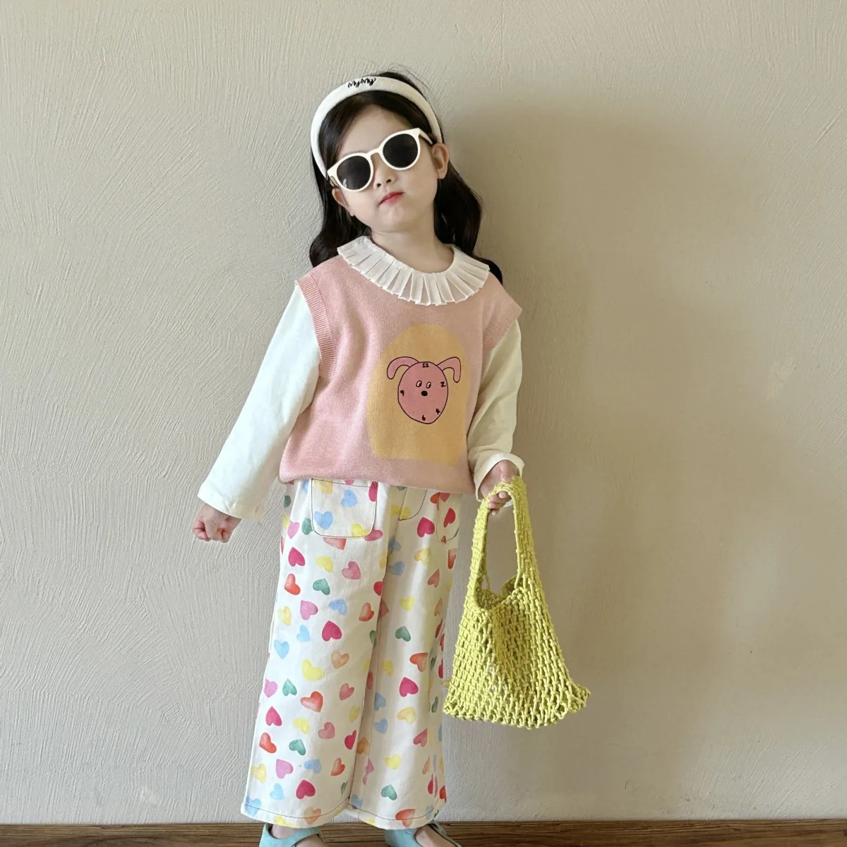 

Children's Clothing 2024 New Spring Style Girls Babies, Small And Medium-Sized Children's Pullover Sweater Vest+Knitted Lace