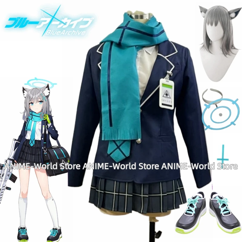 Game Blue Archive Sunaokami Shiroko Cosplay Costume Japanese High School Uniform Christmas Halloween Headwear Wig Shoes Headwear