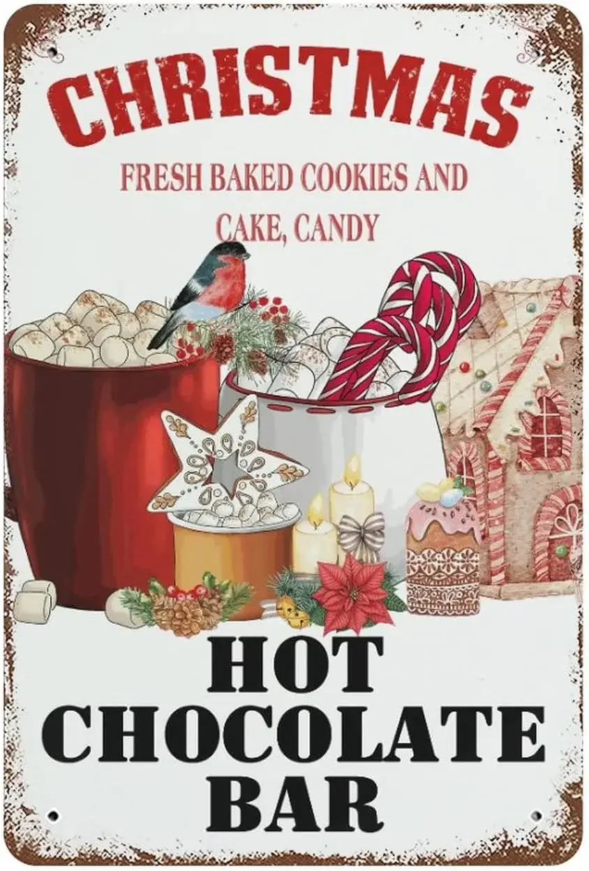 

Christmas Signs Hot Cocoa Bar Metal Tin Sign Decor For Home Vintage Christmas Coffee Cocoa Sign Hot Choco Bar Sign Wall