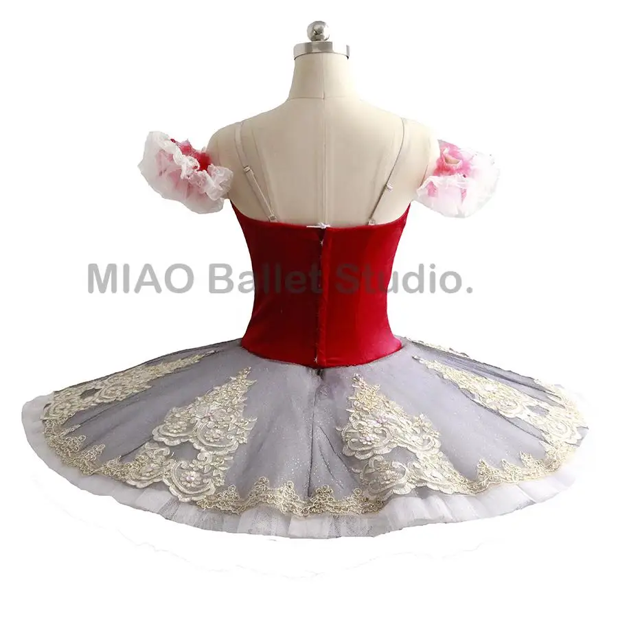 Velvet Burgundy white ballet tutu for Girls Paquita Variation Classical Ballet Costume Professional pancake tutu  adult 0072