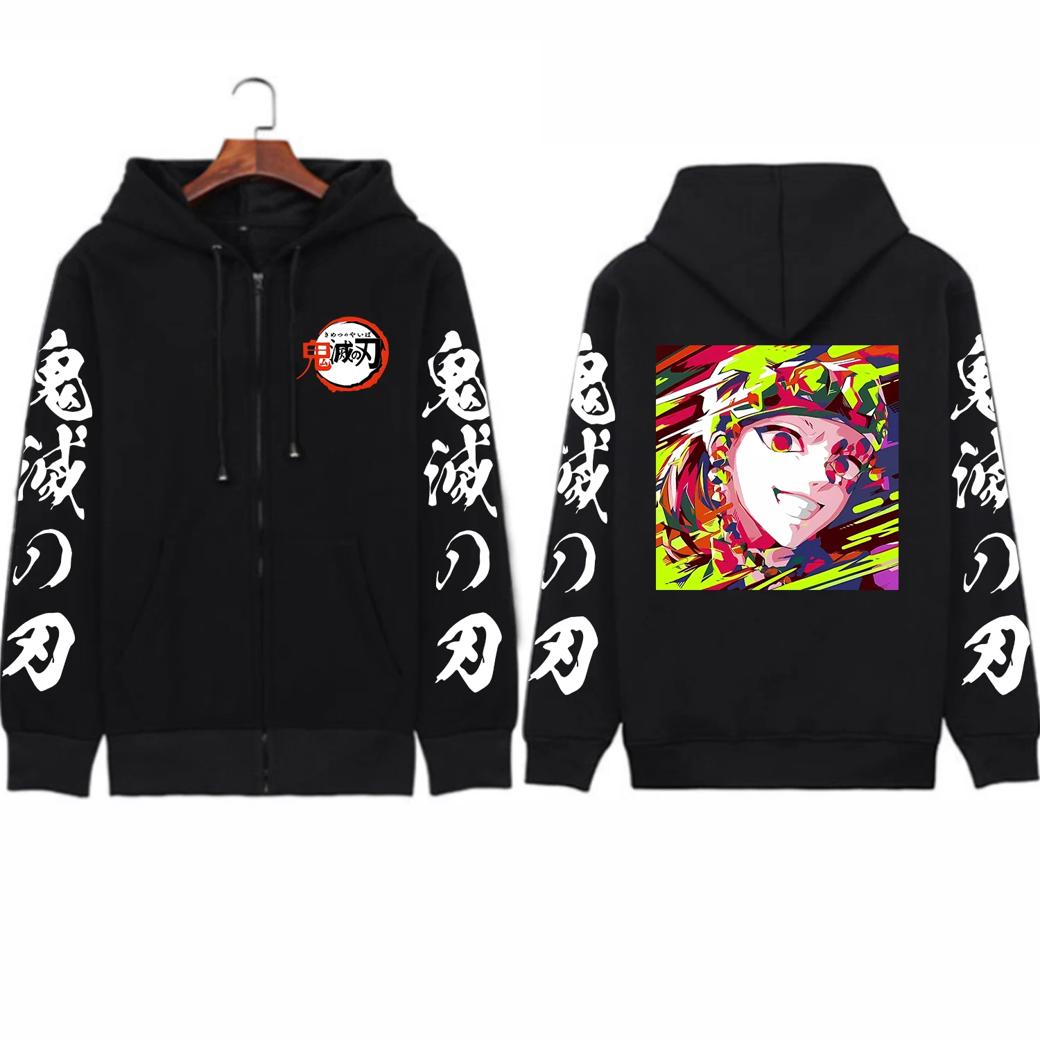 Harajuku Anime Uzui Tengen Demon Slayer Zipper Hoodies Men Women Manga Printed Plus Size Sweatshirt Casual Zip-up Jacket Coats