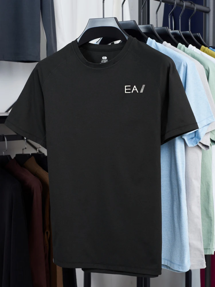 High-end brand crew neck short sleeve T-shirt with letter print for men, 2026 summer new casual breathable T-shirt