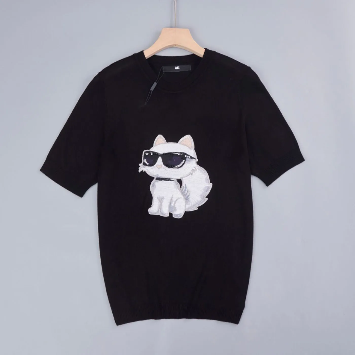 Casual round Neck Short Sleeve Knitted Shirt Embroidered  Patch Lightweight Cotton Women's Spring Fashion 2026