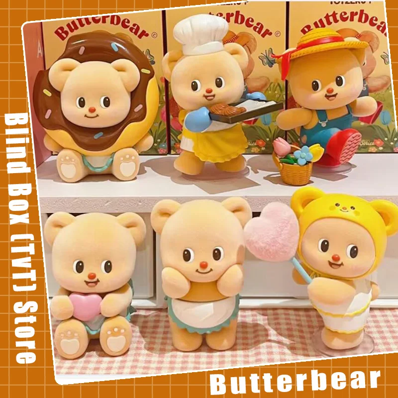 

New Butterbear Sweet Life Series Blind Box Doll Toys Action Figure Butterbear Flocking Figurines Desktop Gifts Kids Girls