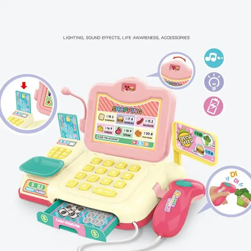 Caisse enregistreuse semblant jouer calculatrice caisse enregistreuse jouet enfants fille épicerie ensemble de jeu avec lumières et sons jouet éducatif