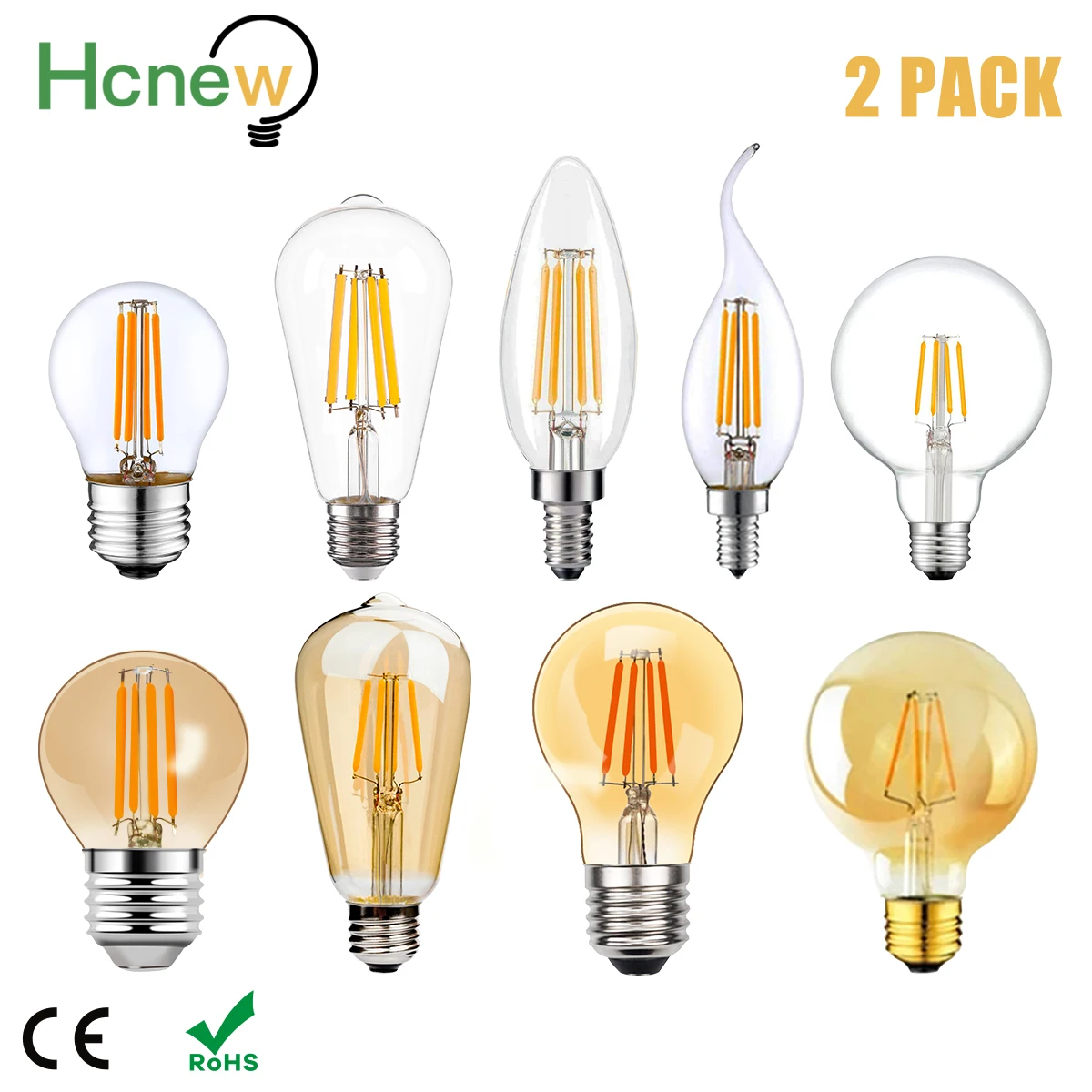 

2pcs E27 E14 Retro Edison LED Filament Bulb Lamp AC220V Light Bulb C35 G45 A19 ST64 G80 G125 Glass Bulb Vintage Candle Light