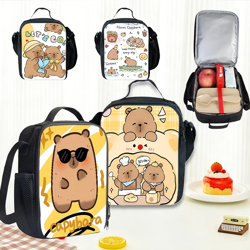 Capybara Lunch Bag Anime Portable Women Meal Bag Cartoon School Trip Lunch Picnic Dinner Cooler Food Meal Bag Birthday Gift