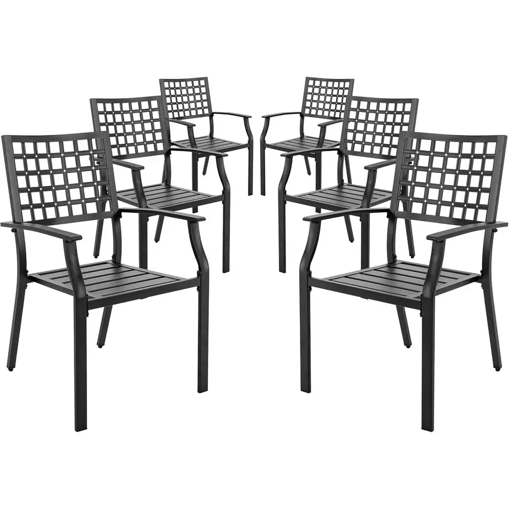 

Stackable 6-Piece Patio Dining Set with Armrests, Wrought Iron Chairs for Outdoor Use - Ideal for Lawn, Deck, Poolside, Porch, B