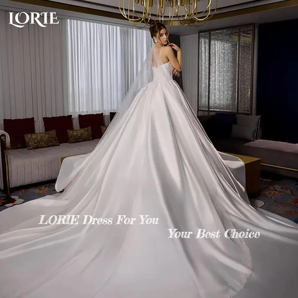 Lorie vestidos de casamento vintage fora do ombro pérolas cetim brilhante a linha marfim espartilho vestido de noiva princesa vestido de noiva personalizado
