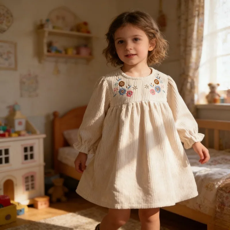 春と秋の新しい刺繍入り女の子用ベビーボディスーツ長袖プリンセスドレス姉妹テーマ子供服