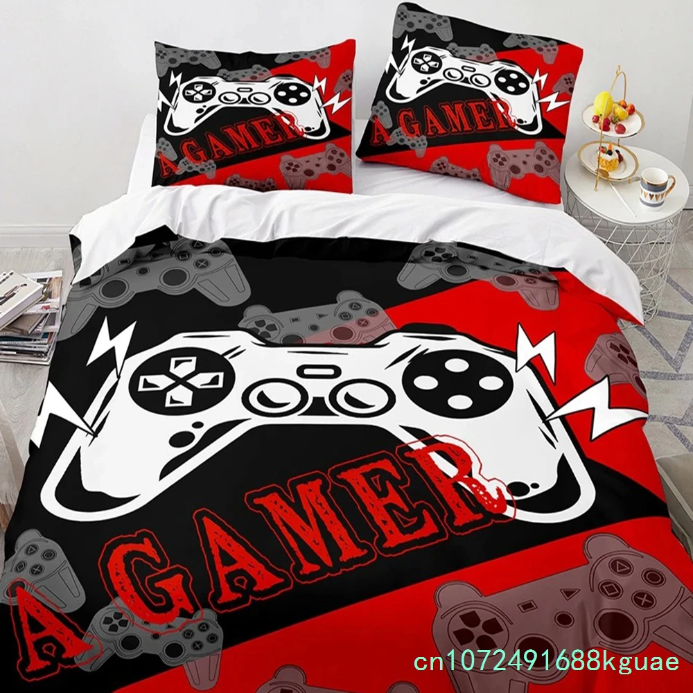 Game King Queen Duvet Cover 3D Black Game Handle Bedding Set For Kids Teens Boys Man Gamer Bedroom Decor Quilt Cover Pillowcase